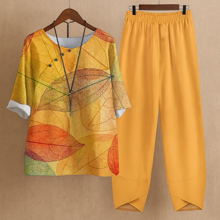 Botanical Print Wide Leg Two Piece Set for Casual Style