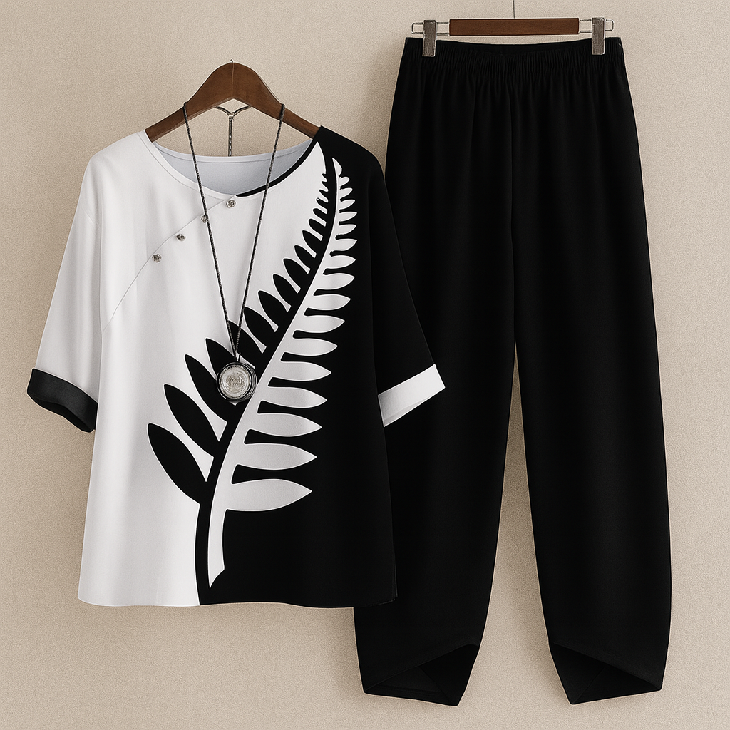 Botanical Print Wide Leg Two Piece Set for Casual Style