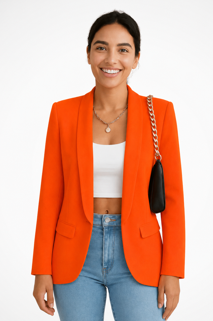 Notch Lapel Single Button Flap Pocket Fitted Long Sleeve Blazer