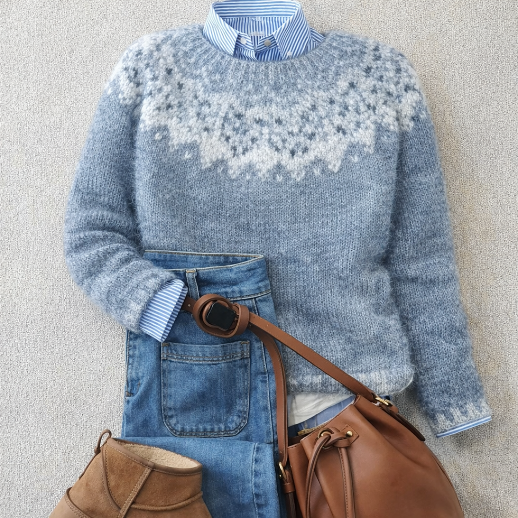 Sarah | Women's Brushed Fair Isle Knit Crew Neck Sweater