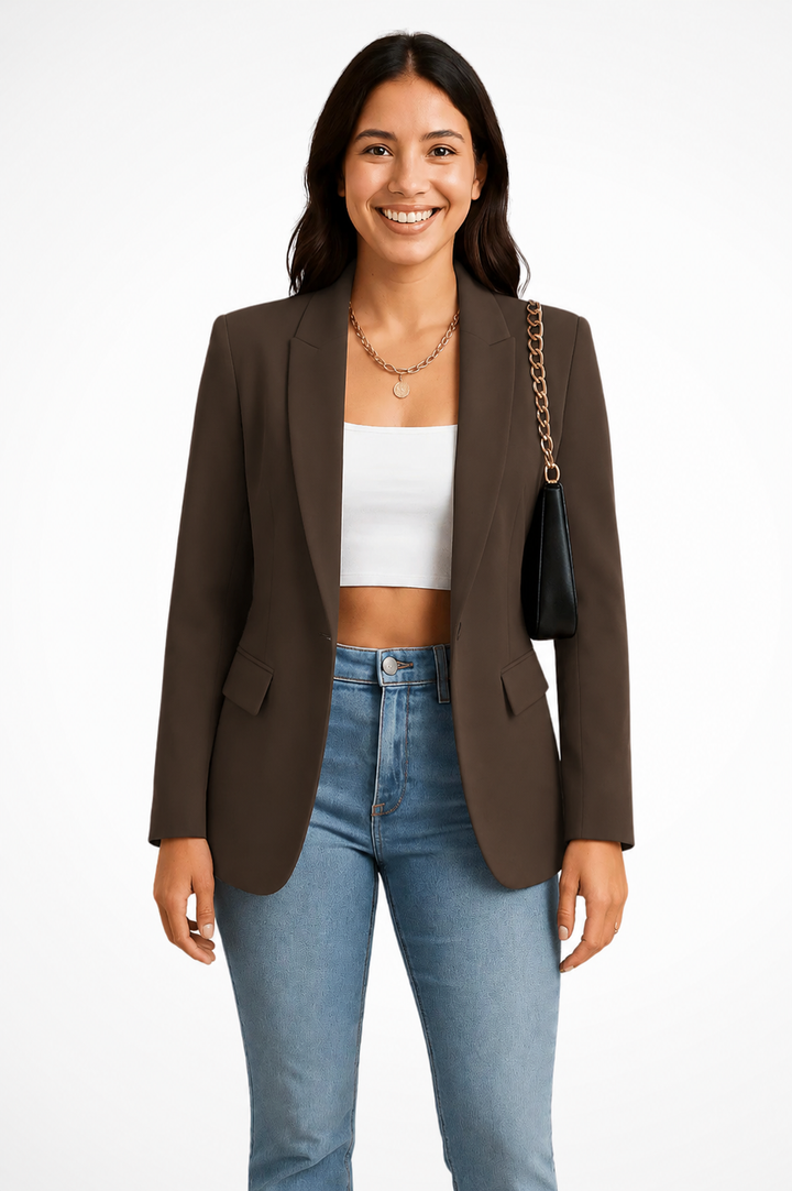 Notch Lapel Single Button Flap Pocket Fitted Long Sleeve Blazer