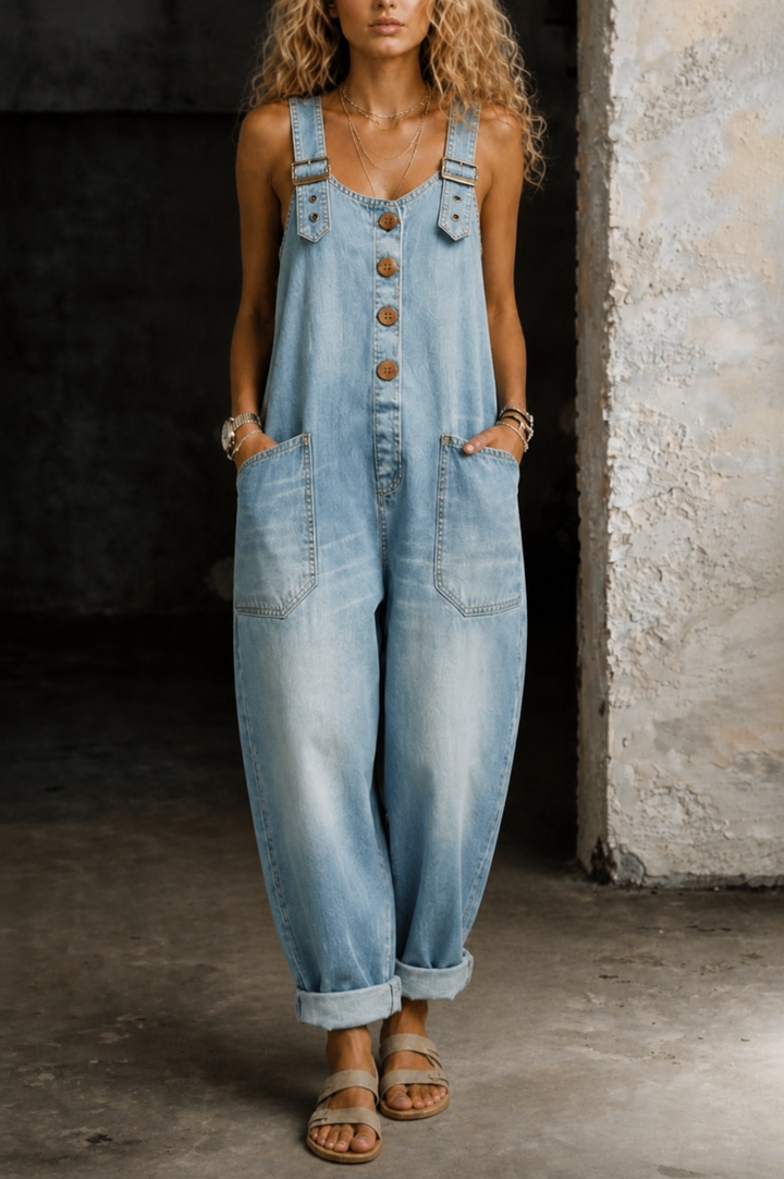 Baggy Denim Overalls with Wide Leg
