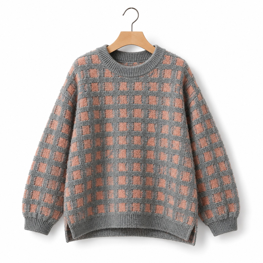 Josephine | Women's Checkered Crew Neck Oversized Sweater