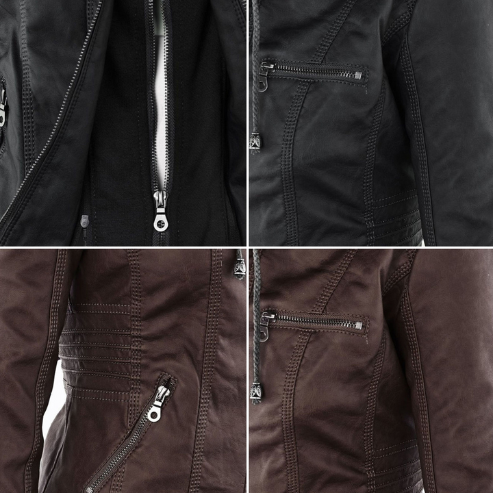 Pia | Modern leather jacket with hood