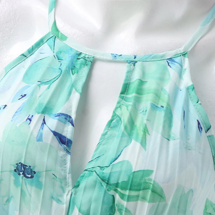 Floral Halter Neck Pleated Twist Waist Maxi Dress - Wedding Guest