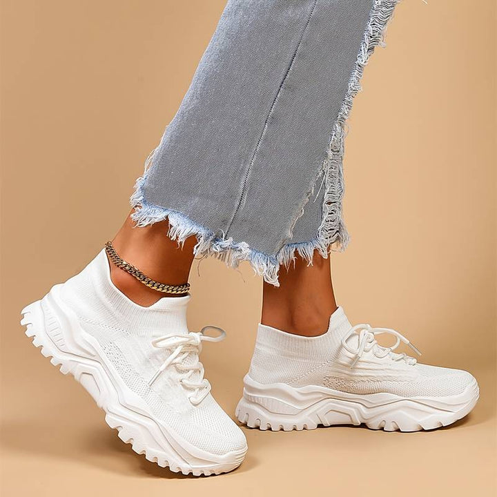 Knit Mesh Lace Up Chunky Sole Casual Sneakers
