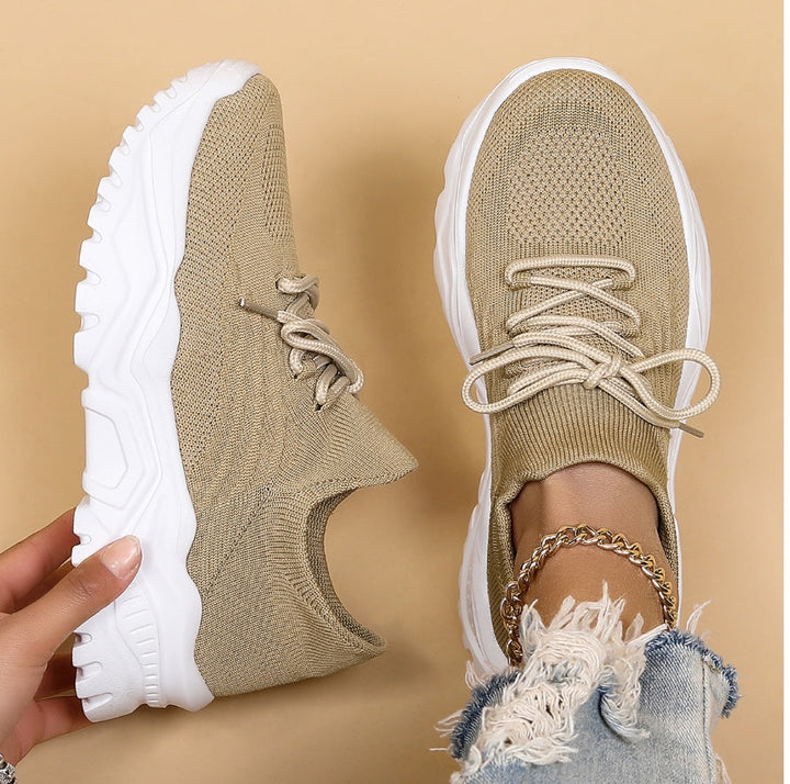 Knit Mesh Lace Up Chunky Sole Casual Sneakers