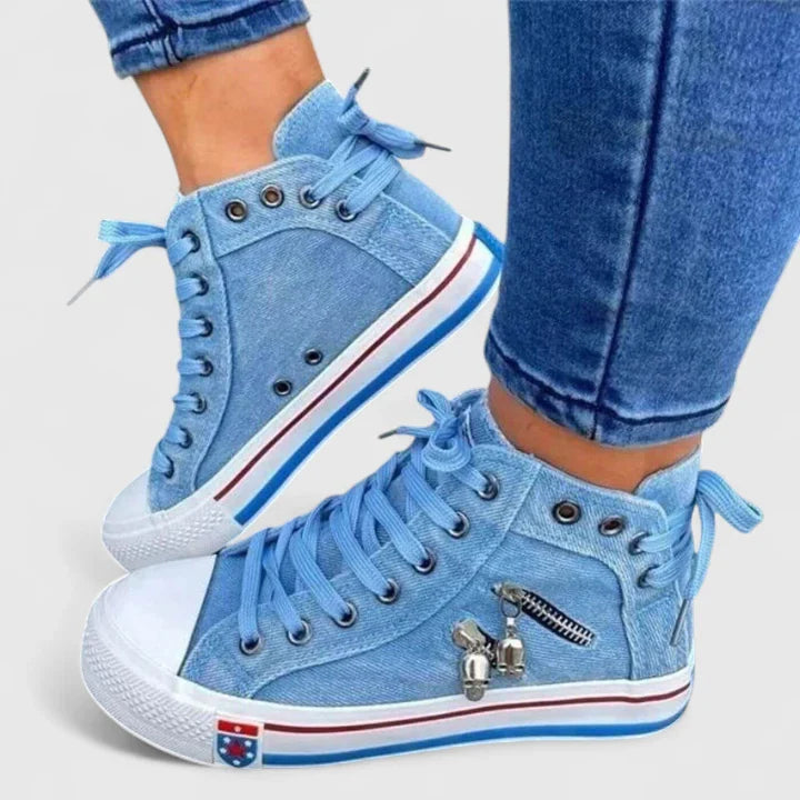 Comfortable Denim High Top Lace Up Sneaker
