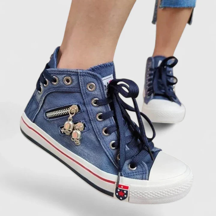Comfortable Denim High Top Lace Up Sneaker