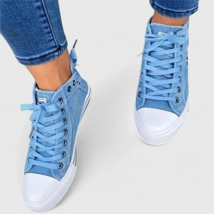 Comfortable Denim High Top Lace Up Sneaker