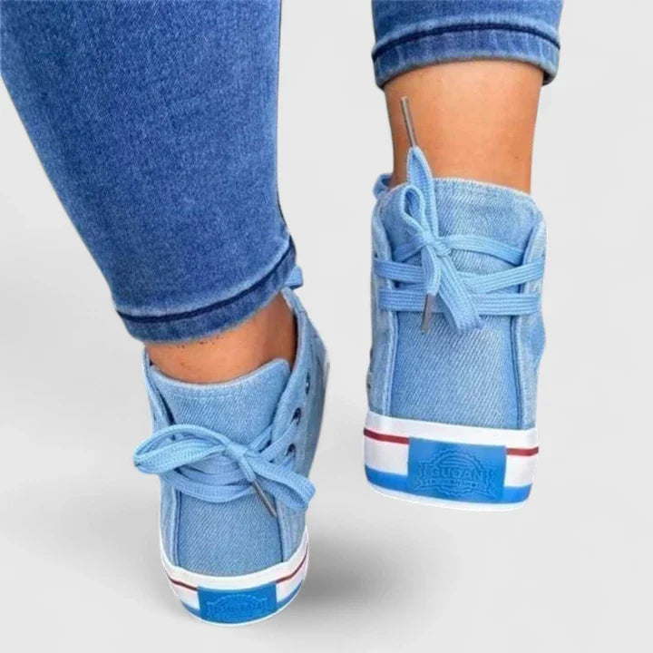 Comfortable Denim High Top Lace Up Sneaker