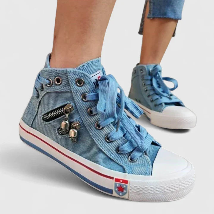 Comfortable Denim High Top Lace Up Sneaker