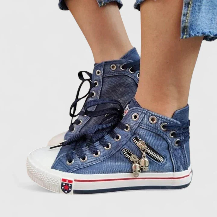 Comfortable Denim High Top Lace Up Sneaker