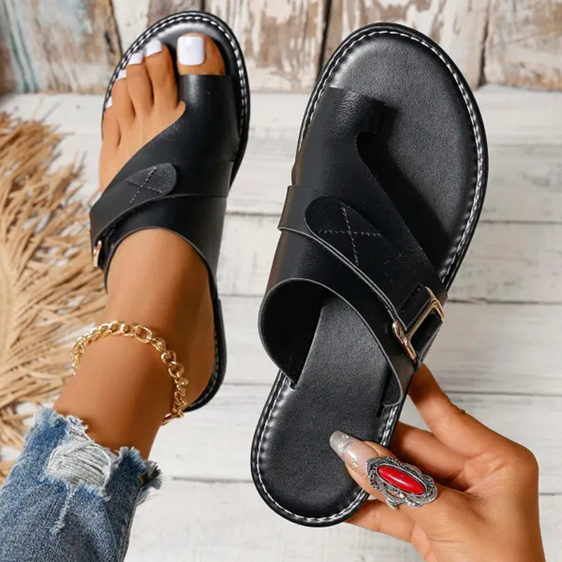 Toe Loop Buckle Strap Crossover Flat Slide Sandals