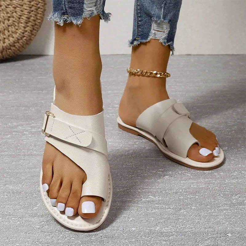 Toe Loop Buckle Strap Crossover Flat Slide Sandals