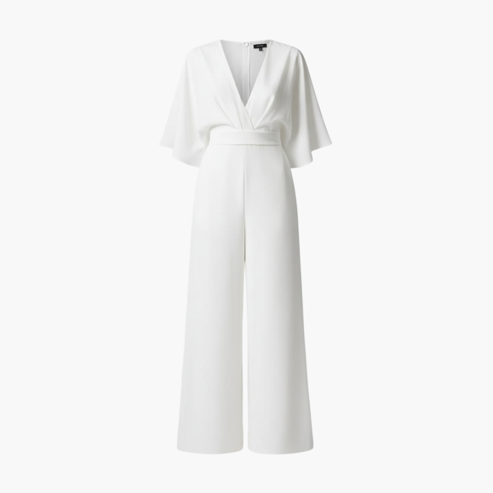 Cape Sleeve V-Neck Elegant Wide Leg Jumpsuit