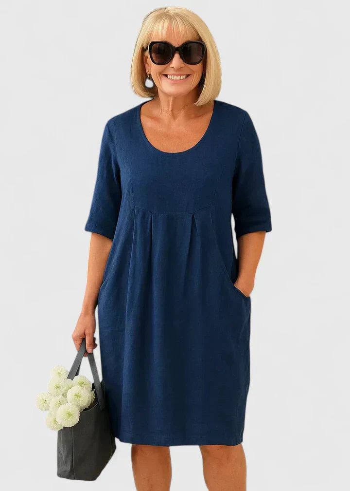 Casual Linen A Line Summer Midi Dress with Pockets