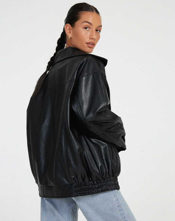Ruby | Women's Oversized Faux Leather Zip-Up Bomber Jacket
