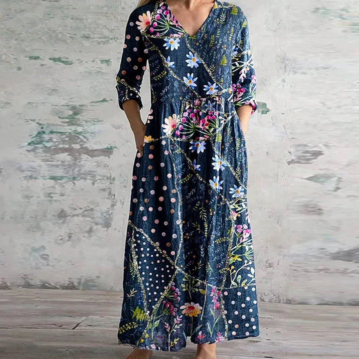 Floral Patchwork Print Boho Cotton Maxi Dress