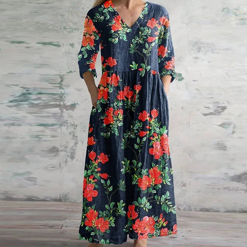 Floral Patchwork Print Boho Cotton Maxi Dress
