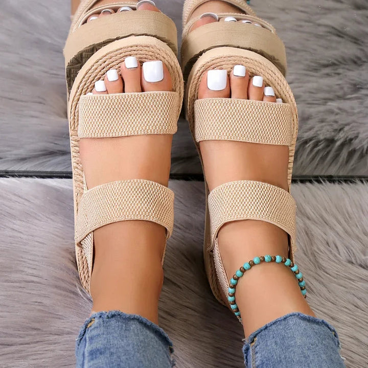Double Elastic Strap Espadrille Flatform Sandal