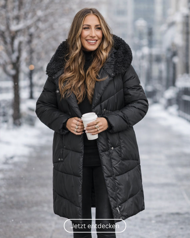 Solveig | Women's Long Quilted Puffer Coat with Faux Fur Hood