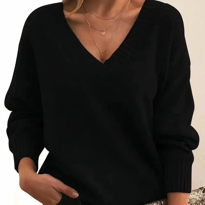 Anaïs | Women's Oversized V-Neck Ribbed Knit Sweater