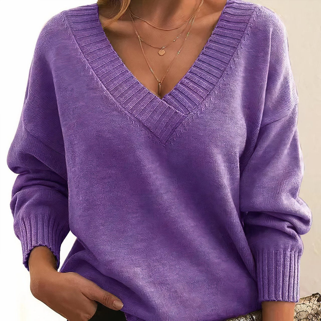 Anaïs | Women's Oversized V-Neck Ribbed Knit Sweater