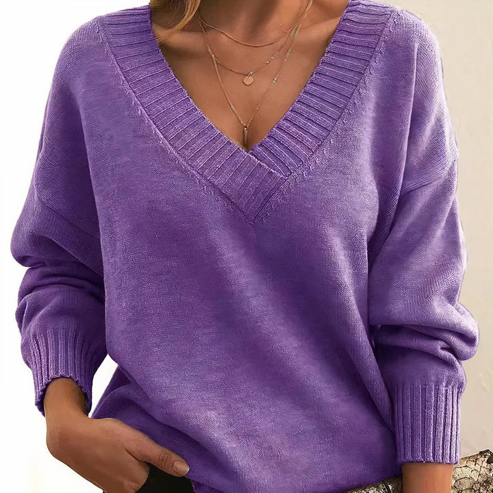 Anaïs | Women's Oversized V-Neck Ribbed Knit Sweater