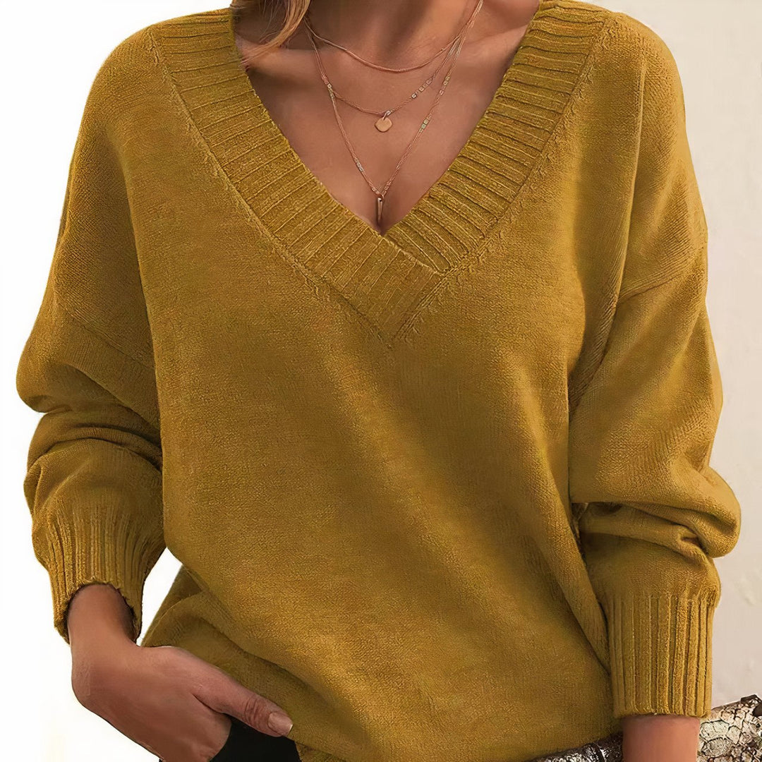 Anaïs | Women's Oversized V-Neck Ribbed Knit Sweater