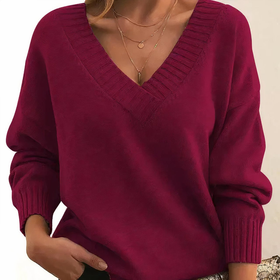 Anaïs | Women's Oversized V-Neck Ribbed Knit Sweater