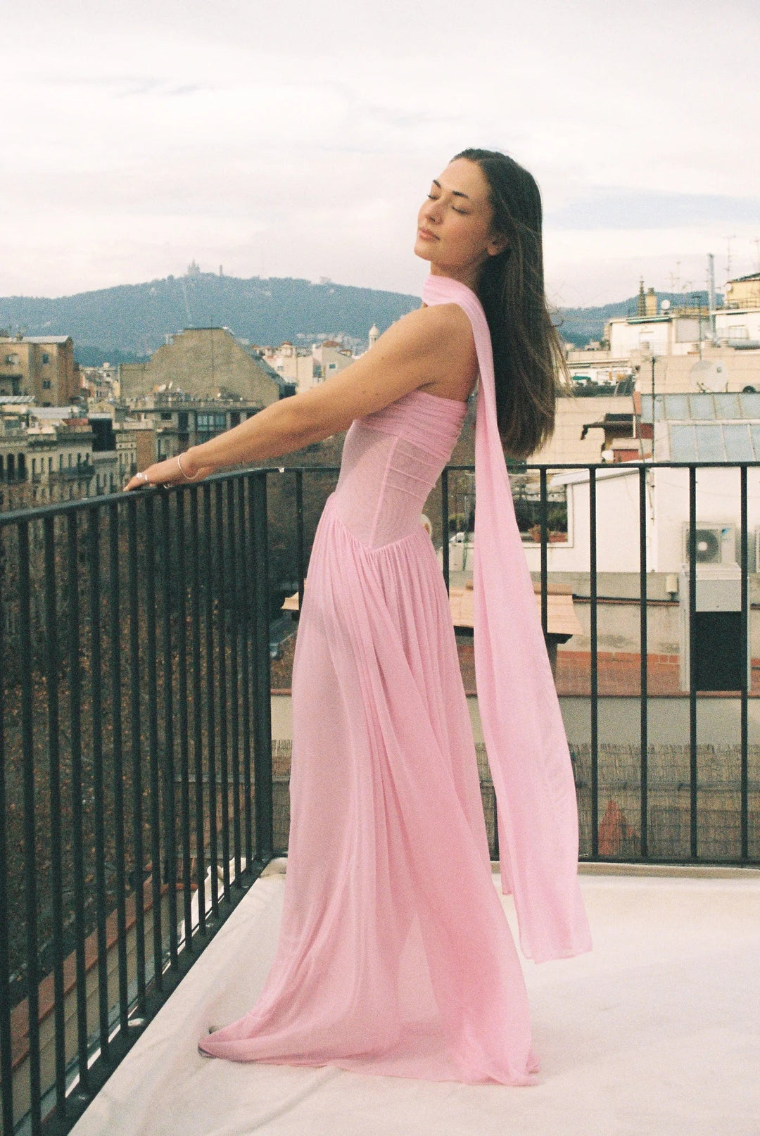 Strapless Twist Knot Bust Pleated Chiffon Scarf Detail Maxi Dress - Wedding Guest