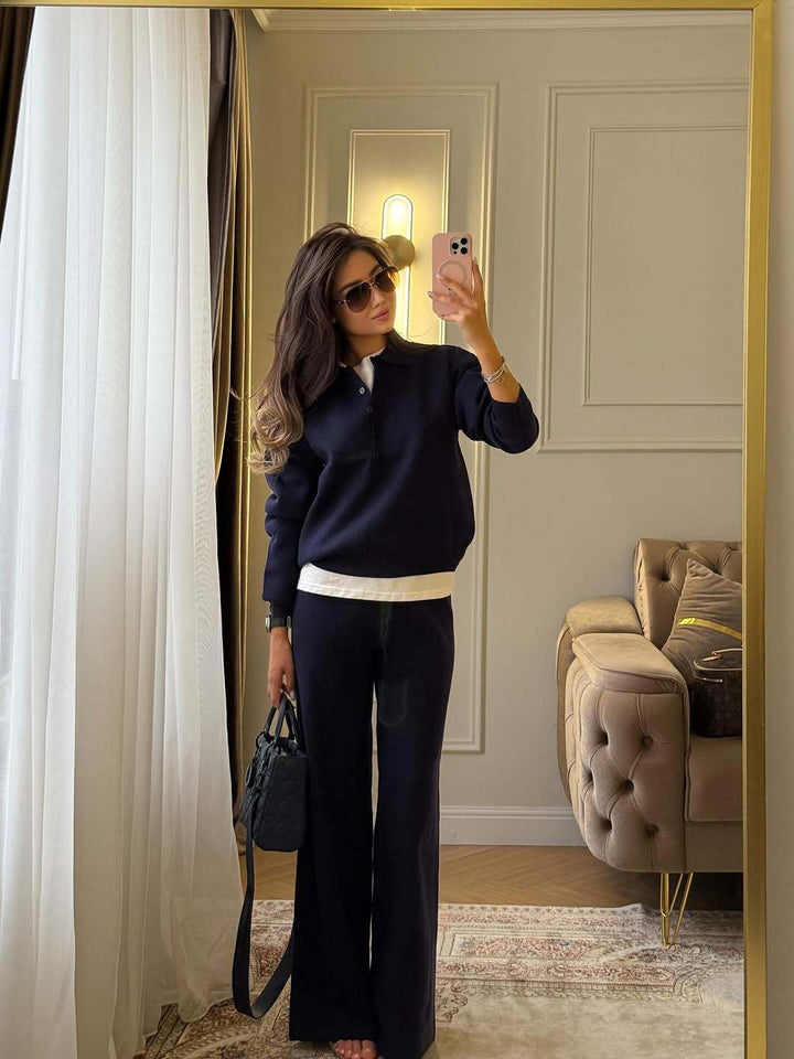 Hadley | Women’s Polo Sweater Wide Leg Pants Set