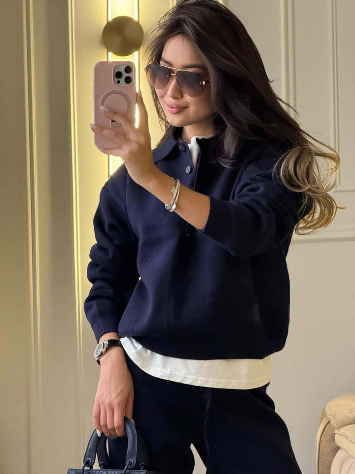 Hadley | Women’s Polo Sweater Wide Leg Pants Set