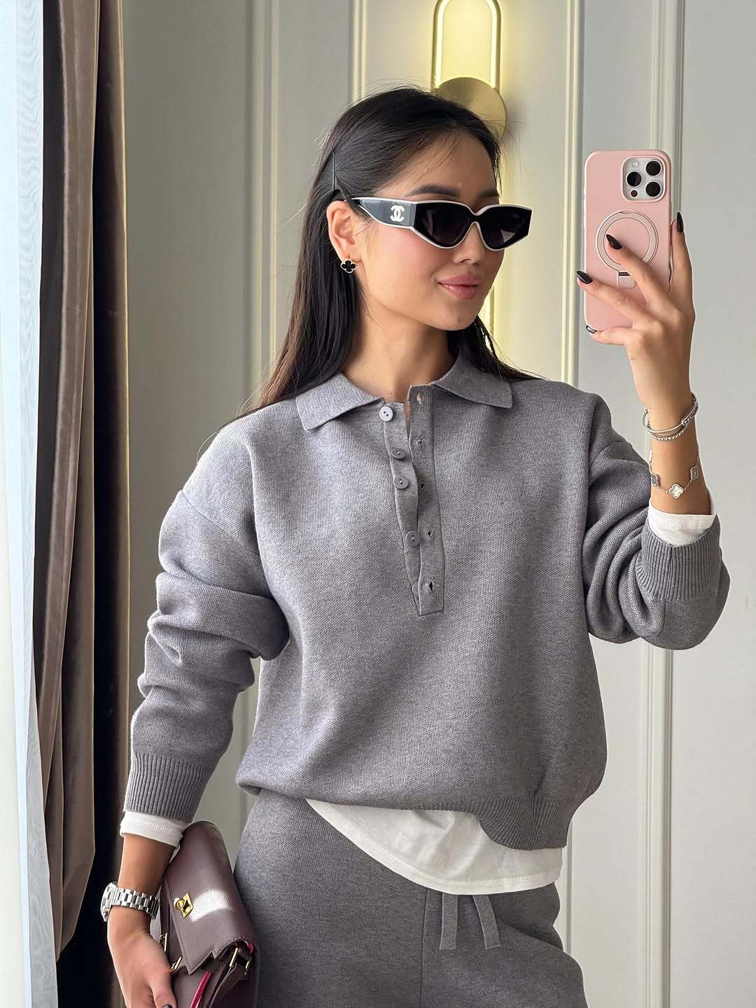 Hadley | Women’s Polo Sweater Wide Leg Pants Set