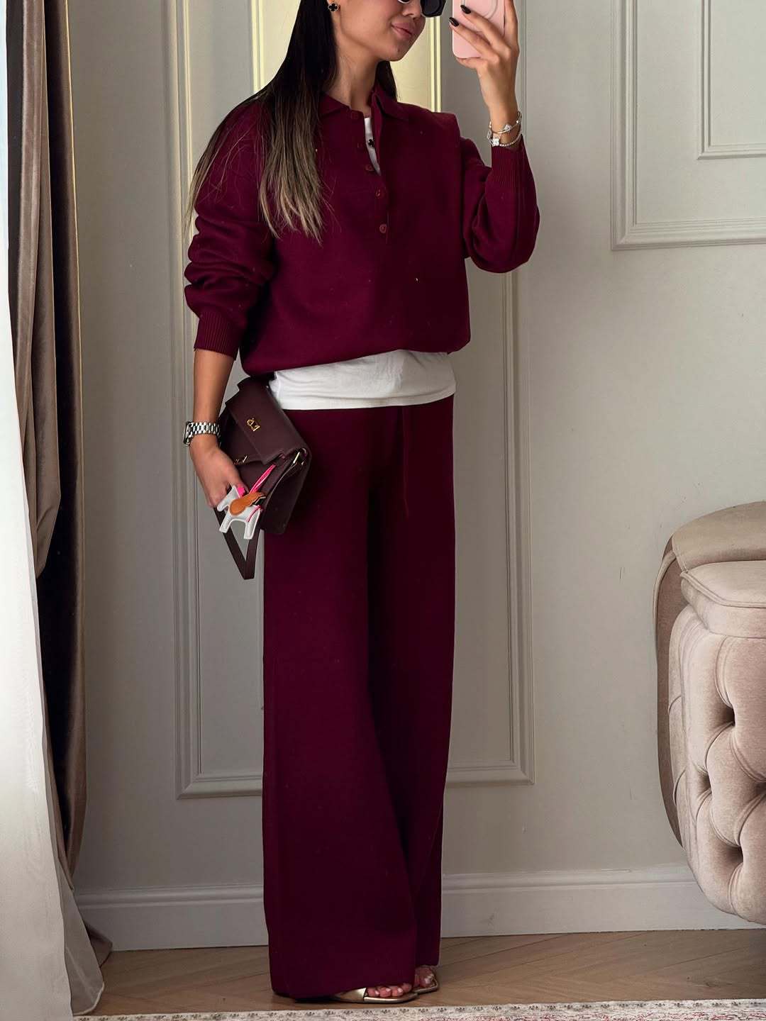 Hadley | Women’s Polo Sweater Wide Leg Pants Set