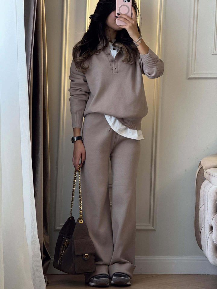 Hadley | Women’s Polo Sweater Wide Leg Pants Set