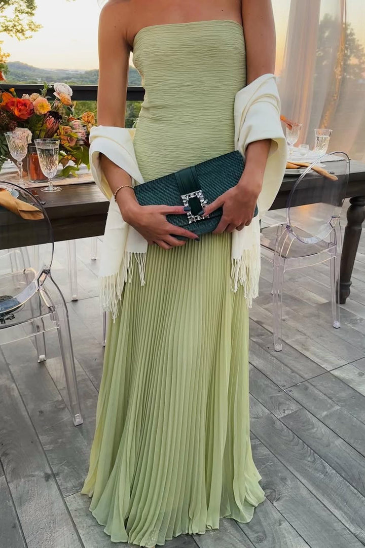 Pleated Strapless Flowy Maxi Dress - Wedding Guest