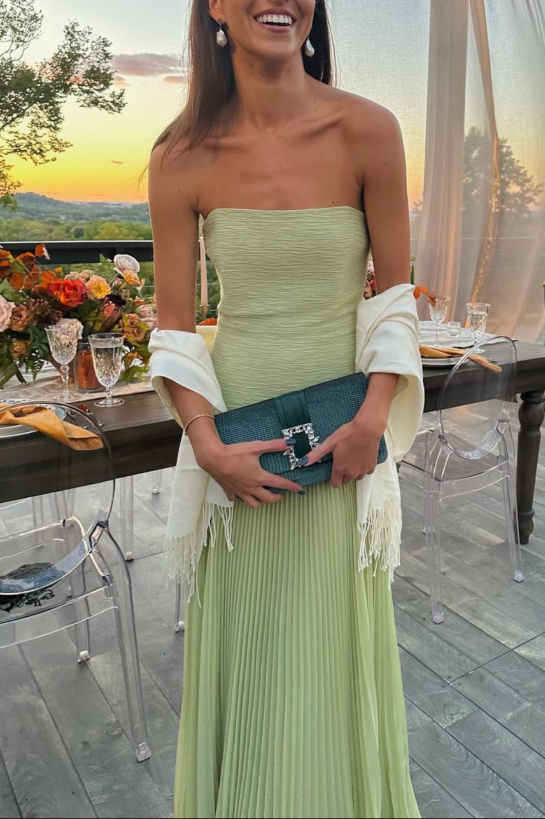 Pleated Strapless Flowy Maxi Dress - Wedding Guest