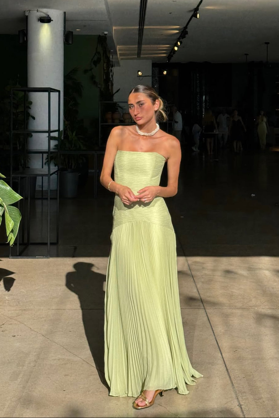 Pleated Strapless Flowy Maxi Dress - Wedding Guest