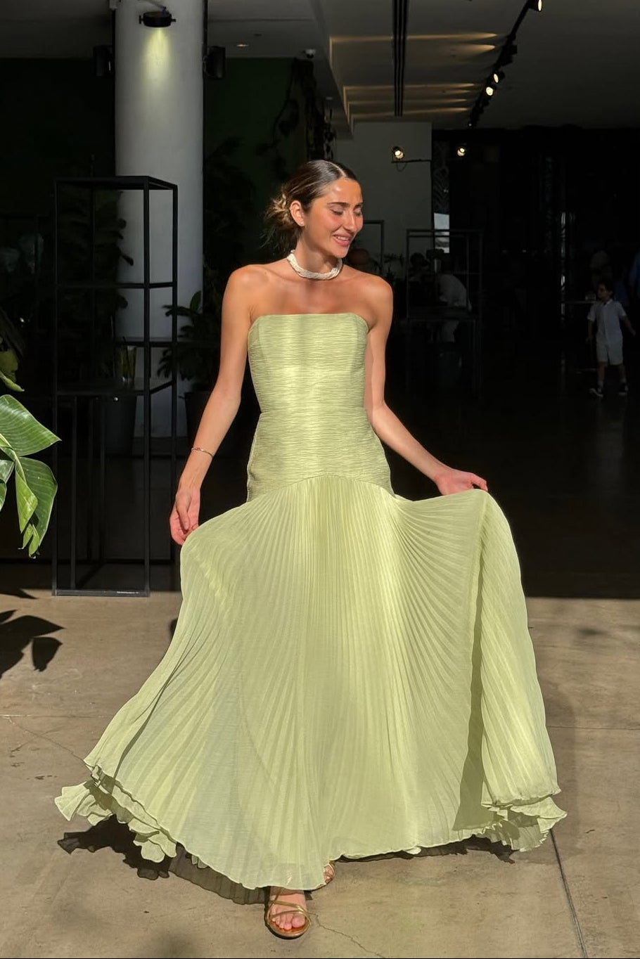 Pleated Strapless Flowy Maxi Dress - Wedding Guest