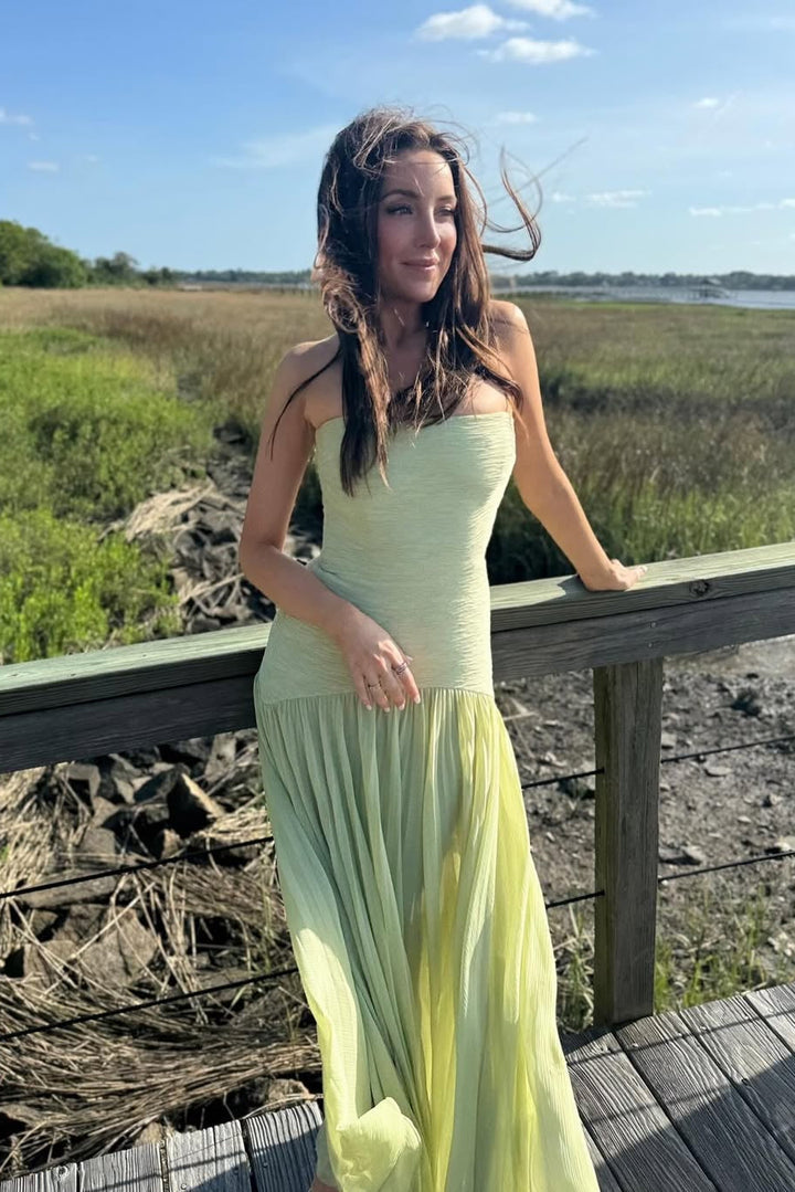 Pleated Strapless Flowy Maxi Dress - Wedding Guest