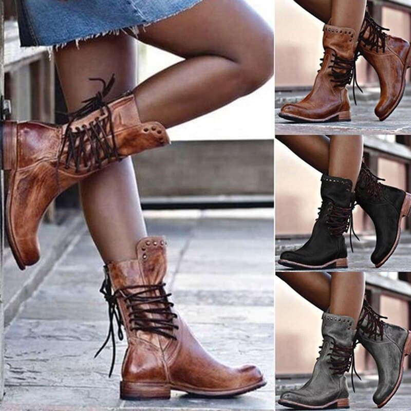 Ruby | Women's Studded Lace-Up Mid-Calf Winter Boots