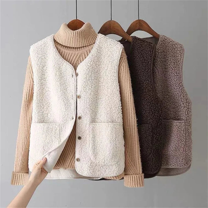 Hazel | Women's Faux Shearling Sleeveless Cardigan Vest with Pockets