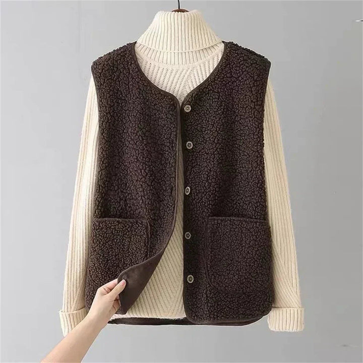 Hazel | Women's Faux Shearling Sleeveless Cardigan Vest with Pockets
