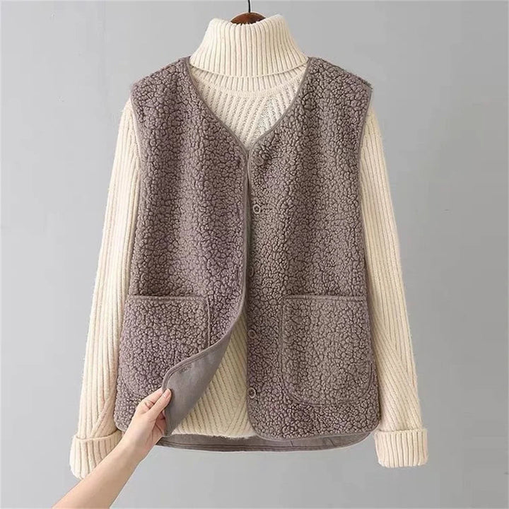 Hazel | Women's Faux Shearling Sleeveless Cardigan Vest with Pockets