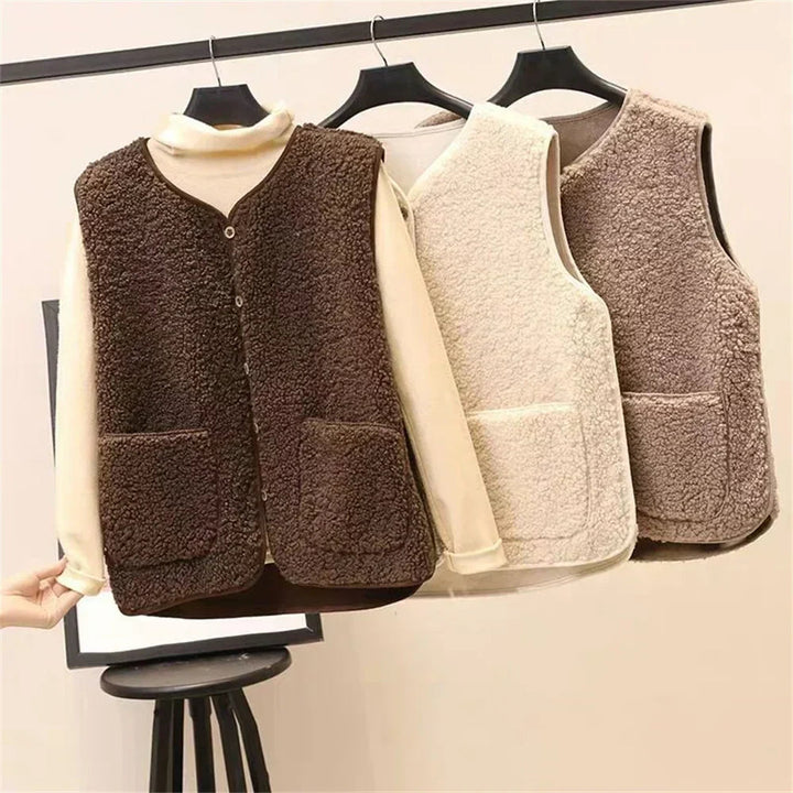 Hazel | Women's Faux Shearling Sleeveless Cardigan Vest with Pockets