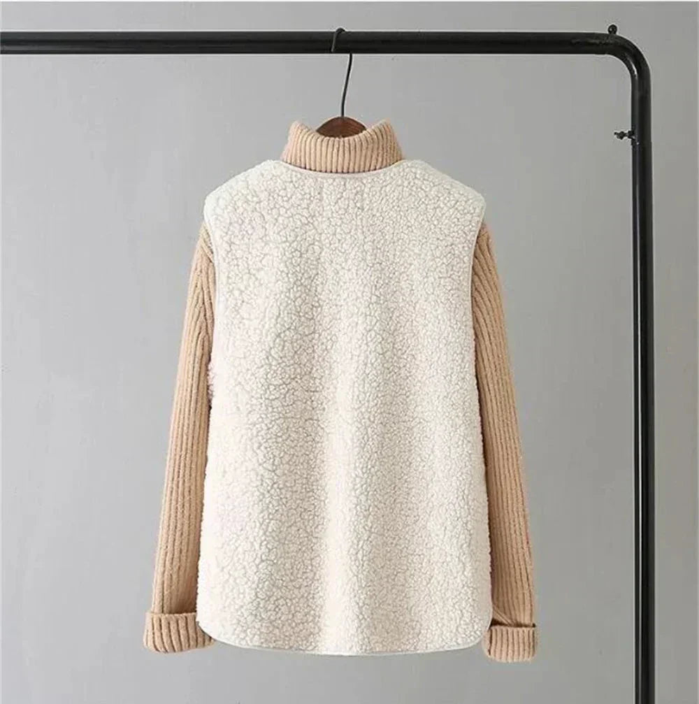 Hazel | Women's Faux Shearling Sleeveless Cardigan Vest with Pockets