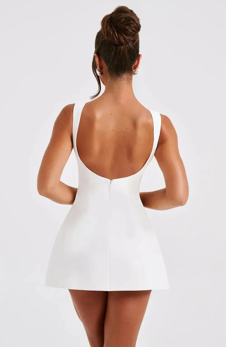 Structured Boat Neck Fit Flare Sleeveless Mini Dress