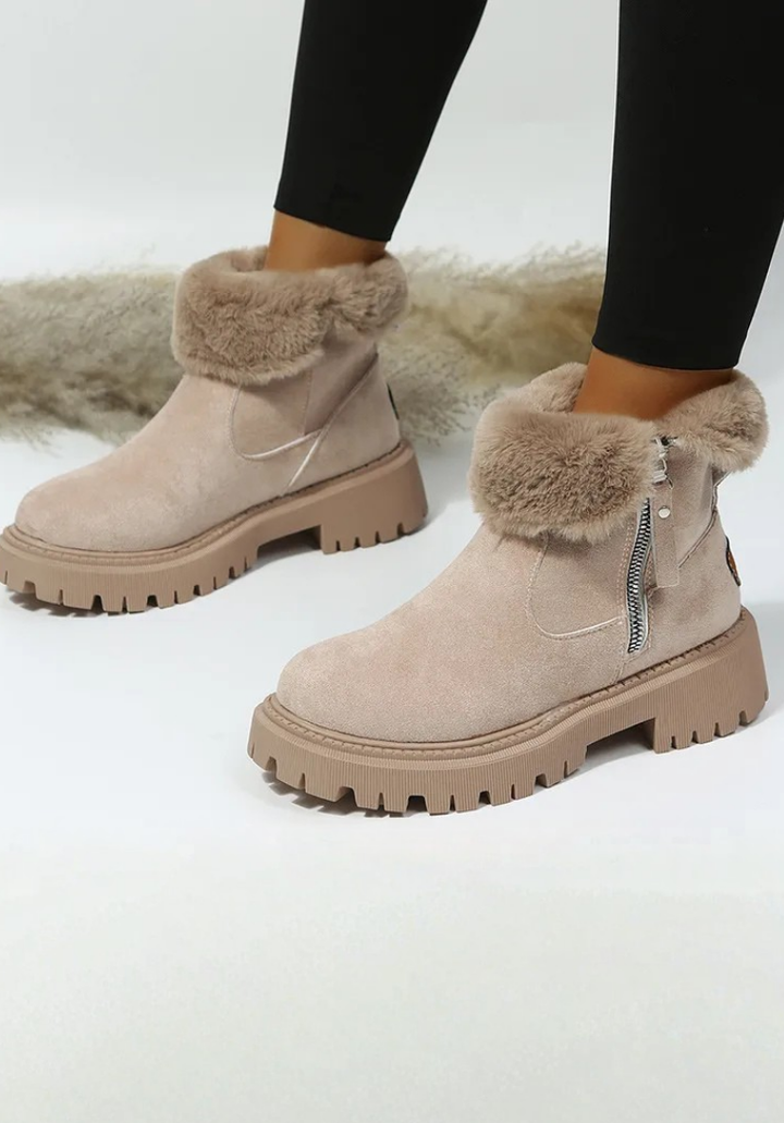Besie | Women's Orthopaedic Suede Platform Ankle Boots with Faux Fur Trim